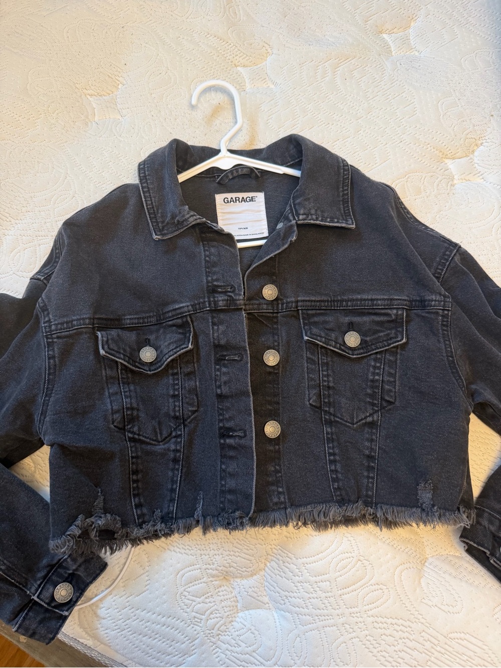 Garage Black Cropped Distressed Denim Jacket